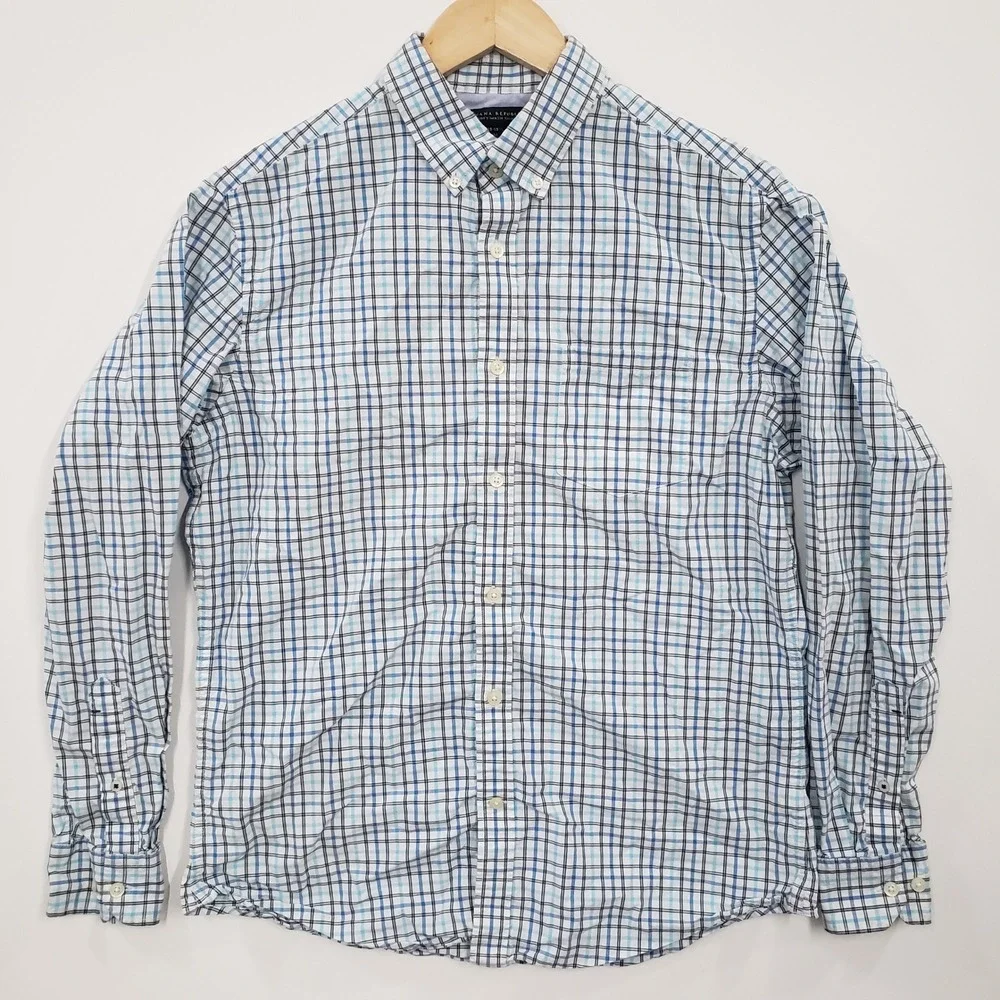 Banana Republic Soft Wash Shirt Mens M Blue Plaid Button Down Cotton Preppy